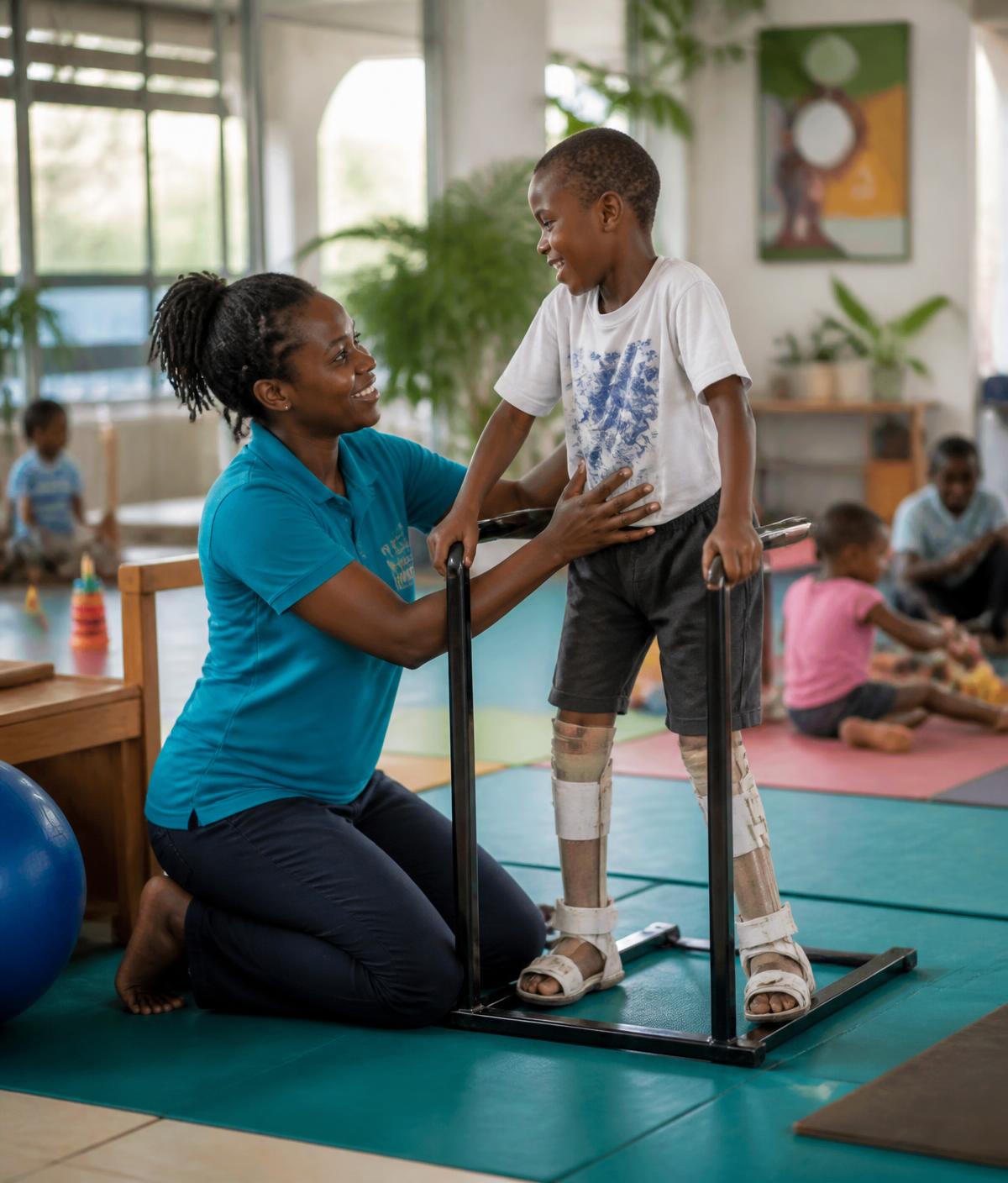 Rehabilitation staff working with children inside the Centre